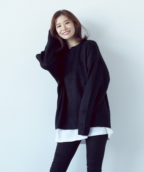 VIBGYOR(ヴィブジョー)の「モヘアタッチクルー/N BIG P/O(BL)(Tシャツ/カットソー・レディース・ブルー/ブラック系その他2/ブラック×レッド/グレー系その他/エメラルド/マスタード/グレー系その他2/ブラック×ホワイト/ライトグレー/グリーン/ブラック/レッド・MEDIUM)」の1枚目の写真