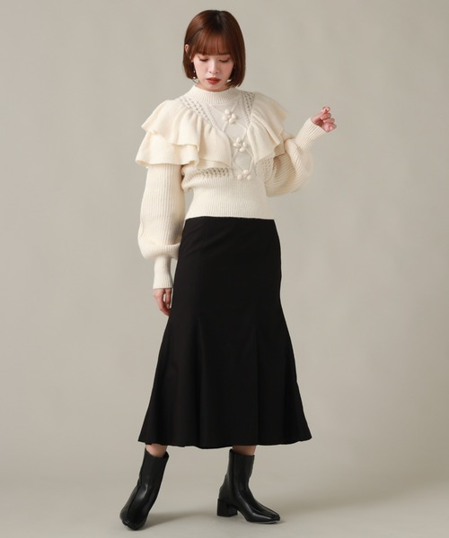 Cheek(チーク)の「ケーブルフリルニット(ニット/セーター・レディース・オフホワイト/グレー/モカ・MEDIUM)」の7枚目の写真