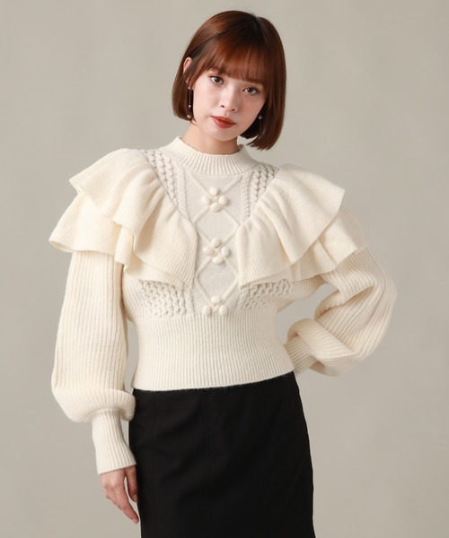 Cheek(チーク)の「ケーブルフリルニット(ニット/セーター・レディース・オフホワイト/グレー/モカ・MEDIUM)」の8枚目の写真