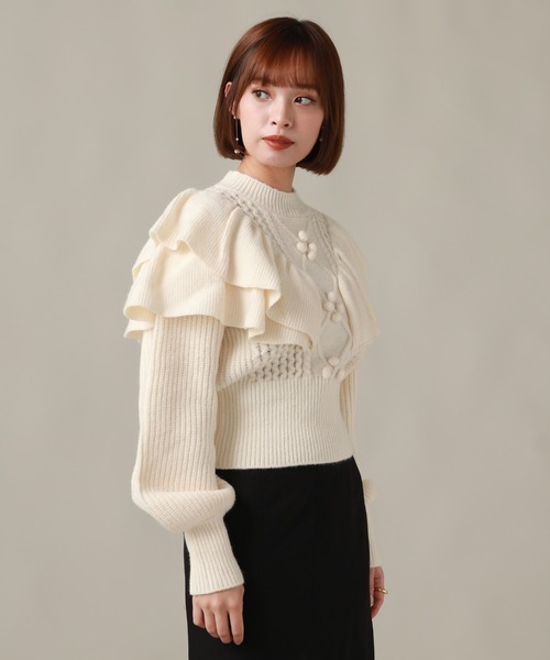 Cheek(チーク)の「ケーブルフリルニット(ニット/セーター・レディース・オフホワイト/グレー/モカ・MEDIUM)」の9枚目の写真