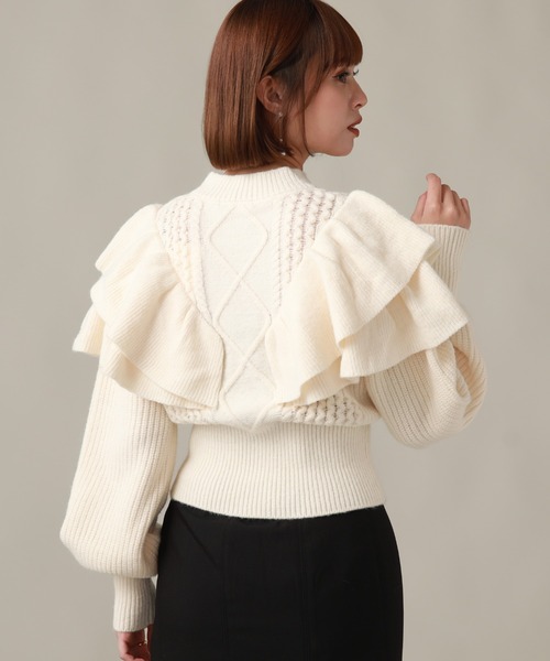 Cheek(チーク)の「ケーブルフリルニット(ニット/セーター・レディース・オフホワイト/グレー/モカ・MEDIUM)」の10枚目の写真