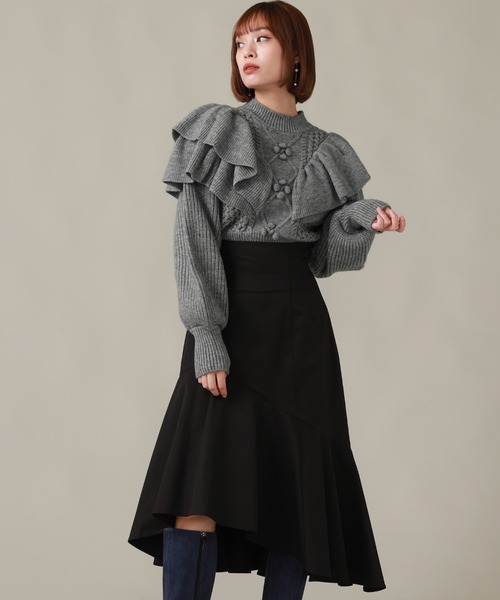 Cheek(チーク)の「ケーブルフリルニット(ニット/セーター・レディース・オフホワイト/グレー/モカ・MEDIUM)」の14枚目の写真