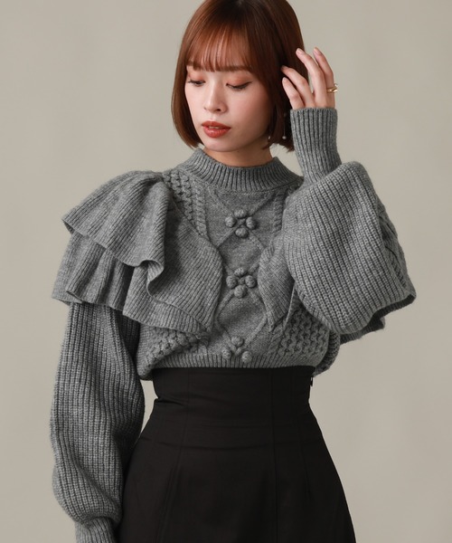 Cheek(チーク)の「ケーブルフリルニット(ニット/セーター・レディース・オフホワイト/グレー/モカ・MEDIUM)」の15枚目の写真