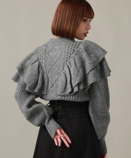 Cheek(チーク)の「ケーブルフリルニット(ニット/セーター・レディース・オフホワイト/グレー/モカ・MEDIUM)」の17枚目の写真