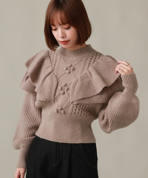 Cheek(チーク)の「ケーブルフリルニット(ニット/セーター・レディース・オフホワイト/グレー/モカ・MEDIUM)」の22枚目の写真