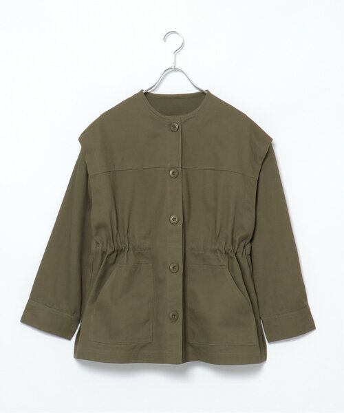 VENCEEXCHANGE（ヴァンスエクスチェンジ）の「ノーカラーマルチウェイジャケット／ミリタリージャケット／マルチWAY／ミリタリーベスト（ミリタリージャケット・レディース・ダークグリーン/オフホワイト・FREE）」の2枚目の写真
