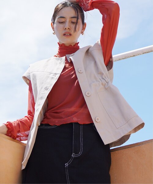 VENCEEXCHANGE（ヴァンスエクスチェンジ）の「ノーカラーマルチウェイジャケット／ミリタリージャケット／マルチWAY／ミリタリーベスト（ミリタリージャケット・レディース・ダークグリーン/オフホワイト・FREE）」の5枚目の写真