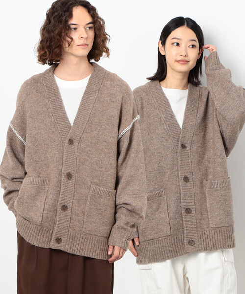 Purple&Yellow(パープルアンドイエロー)の「ブランケットステッチニット ワイドカーディガン(カーディガン/ボレロ・メンズ・ブラック/グレイッシュベージュ/キナリ/グリーン・SMALL/MEDIUM/LARGE)」の1枚目の写真