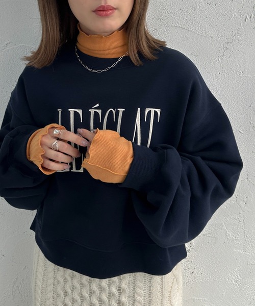 apres jour mignon(アプレジュールミニョン)の「起毛リブメロートップス【ZOZOTOWN限定アイテム】(Tシャツ/カットソー・レディース・ブラック/グレイッシュベージュ/グリーン/ブルー/オレンジ/アイボリー・フリー/X-LARGE)」の12枚目の写真
