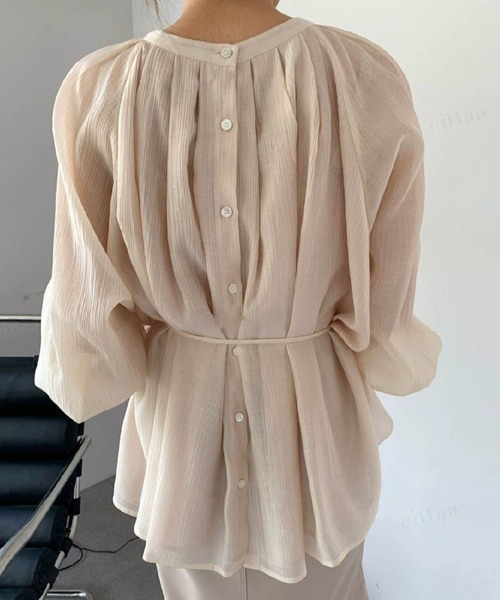 Dalfwin（ダールフィン）の「前後2WAYギャザー プリーツ シアーブラウス（シャツ/ブラウス・レディース・ブラック/アイボリー・FREE）」の3枚目の写真