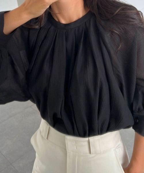 Dalfwin（ダールフィン）の「前後2WAYギャザー プリーツ シアーブラウス（シャツ/ブラウス・レディース・ブラック/アイボリー・FREE）」の7枚目の写真