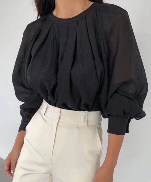 Dalfwin（ダールフィン）の「前後2WAYギャザー プリーツ シアーブラウス（シャツ/ブラウス・レディース・ブラック/アイボリー・FREE）」の9枚目の写真
