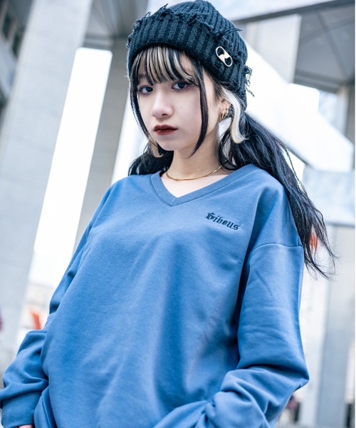 新品　ジプソフィア　Vネック スウェット セール】深Vネックショート丈ボリュームスウェット（スウェット