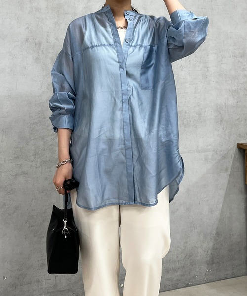 un dix cors(アンディコール)の「シアーオーバーシャツ(シャツ/ブラウス・レディース・ブラック/サックスブルー/アイボリー・FREE)」の3枚目の写真