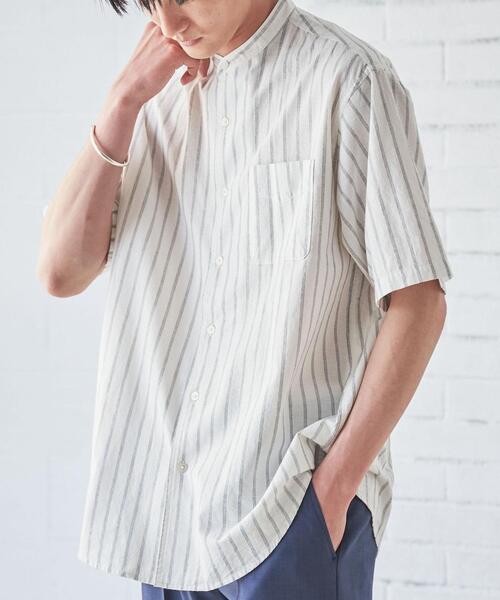 coen（コーエン）の「リネンミックスバンドカラーショートスリーブシャツ（シャツ/ブラウス・メンズ・ネイビー/ライム/オレンジ系その他/その他2/オフホワイト/その他1/ライトピンク/その他3・L/S/XL/M）」の6枚目の写真