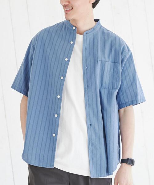 coen（コーエン）の「リネンミックスバンドカラーショートスリーブシャツ（シャツ/ブラウス・メンズ・ネイビー/ライム/オレンジ系その他/その他2/オフホワイト/その他1/ライトピンク/その他3・L/S/XL/M）」の7枚目の写真