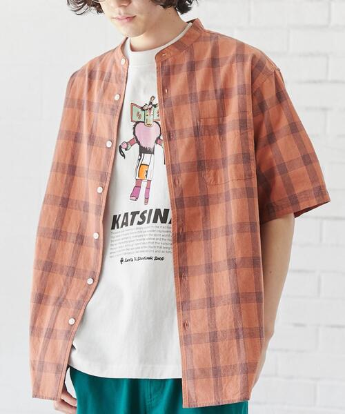 coen（コーエン）の「リネンミックスバンドカラーショートスリーブシャツ（シャツ/ブラウス・メンズ・ネイビー/ライム/オレンジ系その他/その他2/オフホワイト/その他1/ライトピンク/その他3・L/S/XL/M）」の5枚目の写真