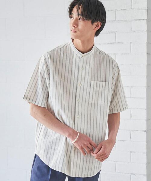 coen（コーエン）の「リネンミックスバンドカラーショートスリーブシャツ（シャツ/ブラウス・メンズ・ネイビー/ライム/オレンジ系その他/その他2/オフホワイト/その他1/ライトピンク/その他3・L/S/XL/M）」の13枚目の写真