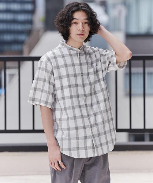 coen（コーエン）の「リネンミックスバンドカラーショートスリーブシャツ（シャツ/ブラウス・メンズ・ネイビー/ライム/オレンジ系その他/その他2/オフホワイト/その他1/ライトピンク/その他3・L/S/XL/M）」の17枚目の写真