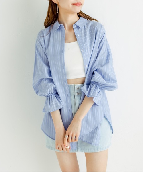 40%off 2023秋冬 GC ストライプ BIG シャツ 4；紺 1638102