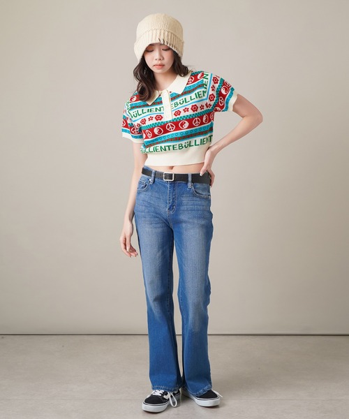 SPINNS(スピンズ)の「MIXモチーフ ショート丈 半袖ジャガードポロニット(ポロシャツ・レディース・ブラック/ホワイト×レッド/アイボリー/ブラック×ブルー・ONESIZE)」の19枚目の写真