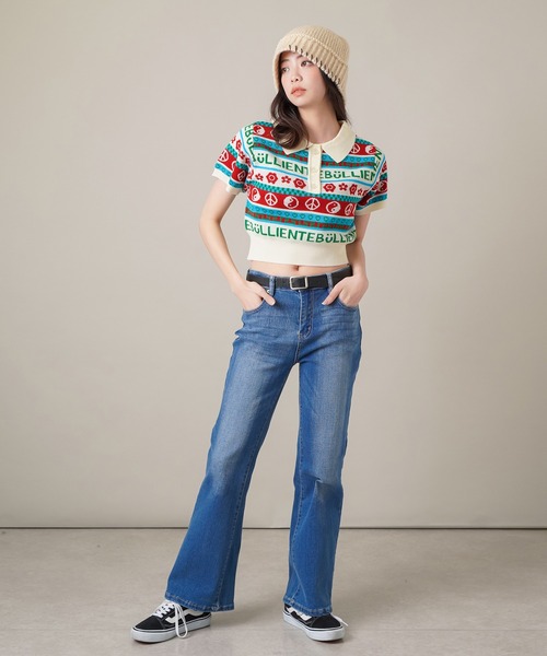 SPINNS(スピンズ)の「MIXモチーフ ショート丈 半袖ジャガードポロニット(ポロシャツ・レディース・ブラック/ホワイト×レッド/アイボリー/ブラック×ブルー・ONESIZE)」の14枚目の写真