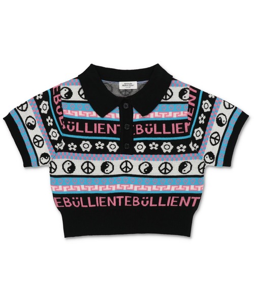 SPINNS(スピンズ)の「MIXモチーフ ショート丈 半袖ジャガードポロニット(ポロシャツ・レディース・ブラック/ホワイト×レッド/アイボリー/ブラック×ブルー・ONESIZE)」の6枚目の写真