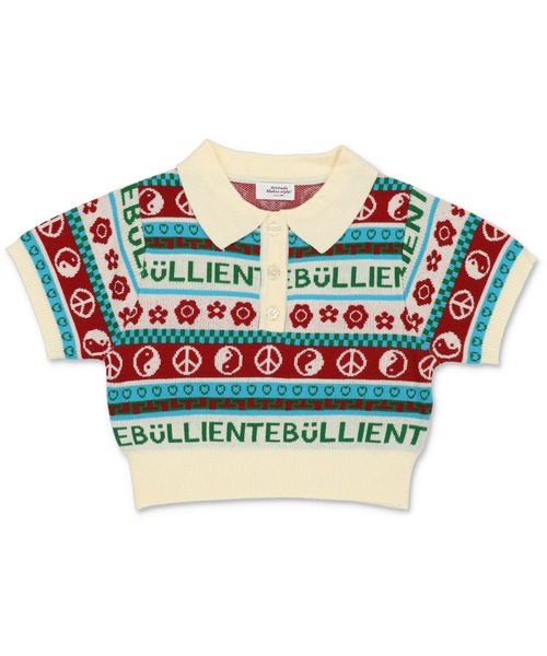 SPINNS(スピンズ)の「MIXモチーフ ショート丈 半袖ジャガードポロニット(ポロシャツ・レディース・ブラック/ホワイト×レッド/アイボリー/ブラック×ブルー・ONESIZE)」の5枚目の写真