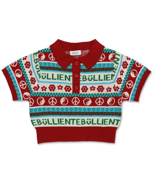 SPINNS(スピンズ)の「MIXモチーフ ショート丈 半袖ジャガードポロニット(ポロシャツ・レディース・ブラック/ホワイト×レッド/アイボリー/ブラック×ブルー・ONESIZE)」の10枚目の写真