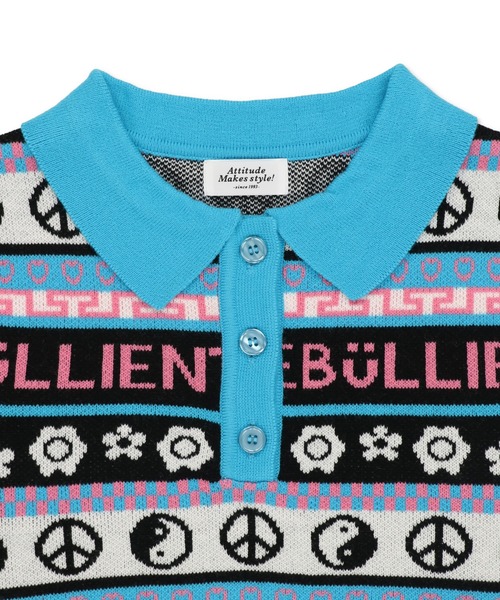 SPINNS(スピンズ)の「MIXモチーフ ショート丈 半袖ジャガードポロニット(ポロシャツ・レディース・ブラック/ホワイト×レッド/アイボリー/ブラック×ブルー・ONESIZE)」の9枚目の写真