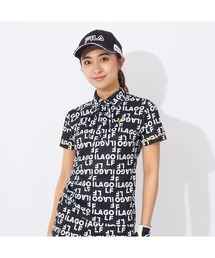 FILA GOLF/フィラゴルフ ゴルフウェア 吸汗速乾 UVカット 接触冷感 遮熱 タイポグラフィ リボン付き 総柄 半袖 シャツ