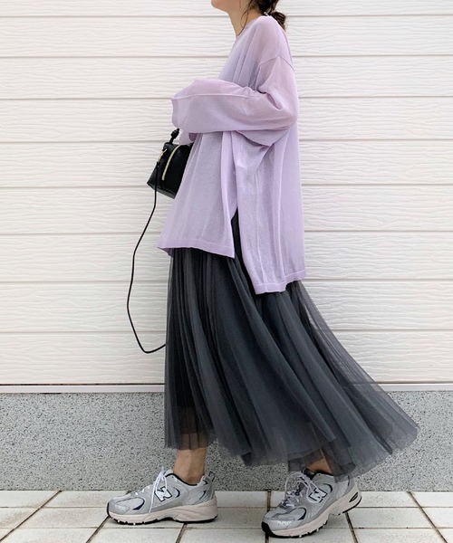 Q（キュー）の「プリーツチュールスカート（スカート・レディース・ブラック/チャコールグレー・MEDIUM）」の5枚目の写真