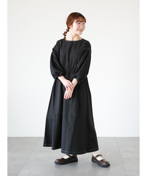 ehka sopo（エヘカソポ）の「配色ステッチワンピース（ワンピース・レディース・キナリ/ブラック/ベビーピンク・ﾌﾘ-）」の3枚目の写真