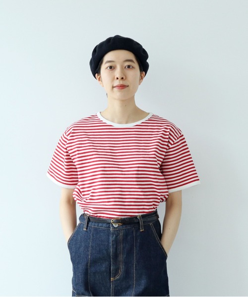 PAR ICI（パーリッシィ）の「ボーダー配色バインダー 半袖Tシャツ（Tシャツ/カットソー・レディース・オレンジ系その他/ブルー/ダークグリーン/グリーン/ネイビー/オレンジ/レッド・FREE）」の5枚目の写真