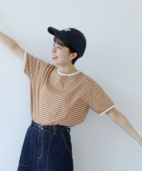 PAR ICI（パーリッシィ）の「ボーダー配色バインダー 半袖Tシャツ（Tシャツ/カットソー・レディース・オレンジ系その他/ブルー/ダークグリーン/グリーン/ネイビー/オレンジ/レッド・FREE）」の6枚目の写真