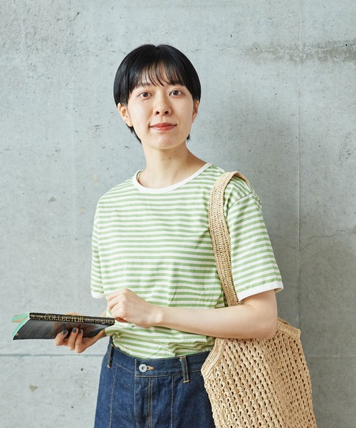 PAR ICI（パーリッシィ）の「ボーダー配色バインダー 半袖Tシャツ（Tシャツ/カットソー・レディース・オレンジ系その他/ブルー/ダークグリーン/グリーン/ネイビー/オレンジ/レッド・FREE）」の3枚目の写真