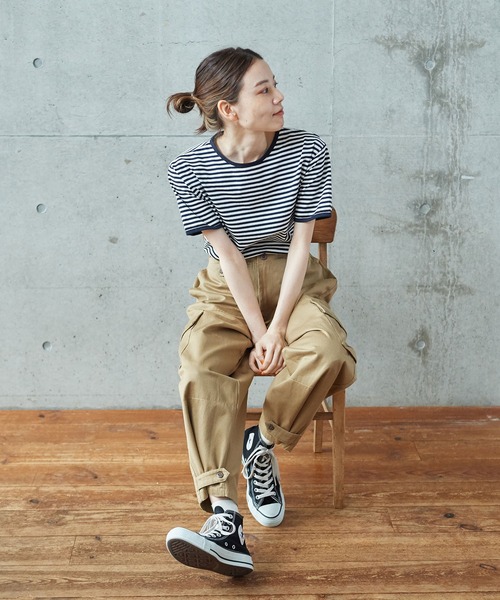 PAR ICI（パーリッシィ）の「ボーダー配色バインダー 半袖Tシャツ（Tシャツ/カットソー・レディース・オレンジ系その他/ブルー/ダークグリーン/グリーン/ネイビー/オレンジ/レッド・FREE）」の12枚目の写真