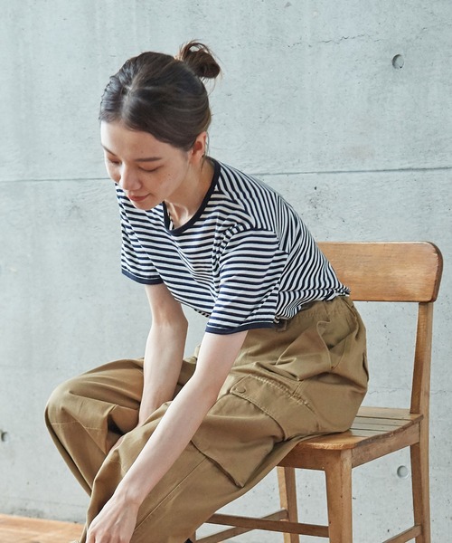 tシャツ ボーダー配色バインダー 半袖Tシャツ レディース メンズ PAR ICI tシャツ ボーダー配色バインダー 半袖Tシャツ