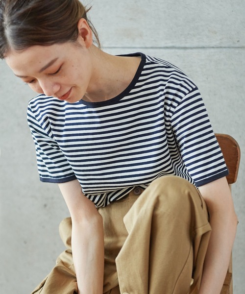 ボーダー配色バインダー 半袖Tシャツ（Tシャツ/カットソー