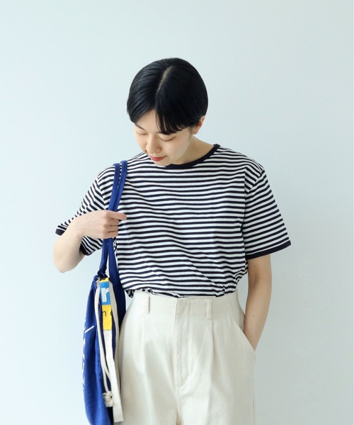 tシャツ ボーダー配色バインダー 半袖Tシャツ レディース メンズ PAR ICI tシャツ ボーダー配色バインダー 半袖Tシャツ