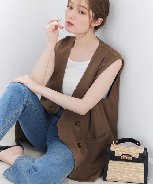 fifth(フィフス)の「とろみ素材ノーカラージレ(その他アウター・レディース・ネイビー/モカ・XS/M)」の2枚目の写真