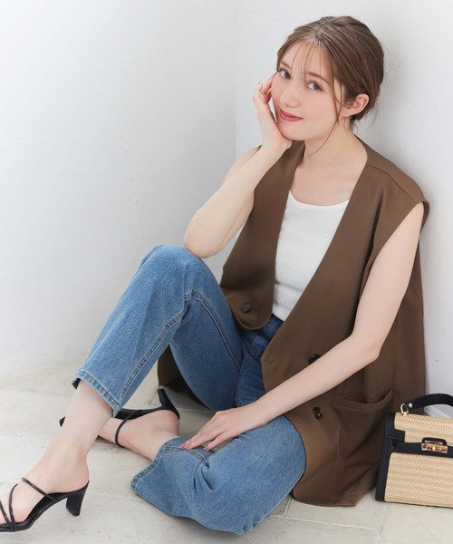 fifth(フィフス)の「とろみ素材ノーカラージレ(その他アウター・レディース・ネイビー/モカ・XS/M)」の4枚目の写真