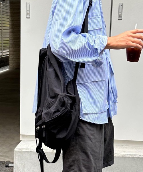 MONO-MART（モノマート）の「ナイロンドローストリングダブルポケットリュック（バックパック/リュック・メンズ・アイボリー/ブラック・FREE）」の16枚目の写真