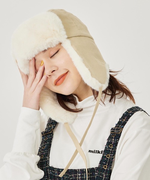 MILKFED.（ミルクフェド）の「FAUX FUR FLIGHT HAT（ハット・レディース・オフホワイト/ブラック/ベージュ・ONE SIZE）」の5枚目の写真