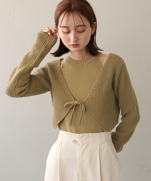 CLEIO（クレイオ）の「【CLEIO】アメスリボレロセットニット（ニット/セーター・レディース・ブラウン/アイボリー/オリーブ系・FREE）」の15枚目の写真