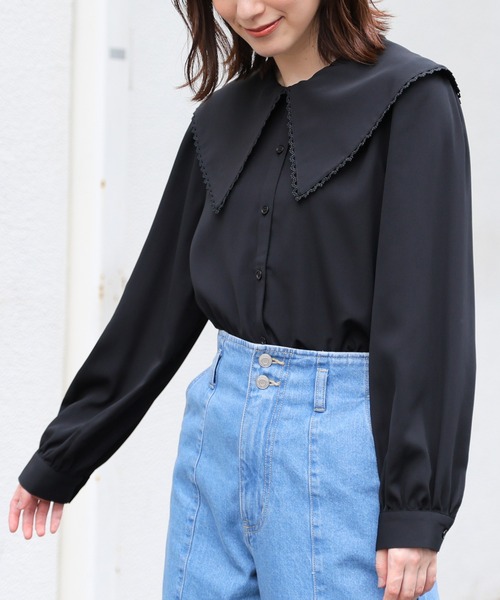 Honeys(ハニーズ)の「ビッグカラーブラウス(シャツ/ブラウス・レディース・ホワイト/ブラック/ピンク・L/M/S/LL)」の2枚目の写真