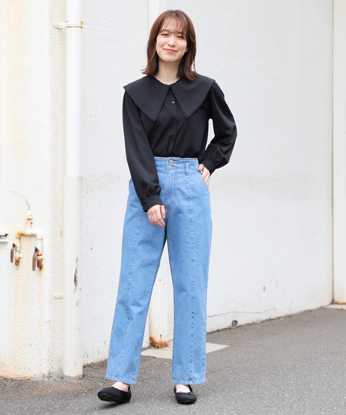 Honeys(ハニーズ)の「ビッグカラーブラウス(シャツ/ブラウス・レディース・ホワイト/ブラック/ピンク・L/M/S/LL)」の12枚目の写真