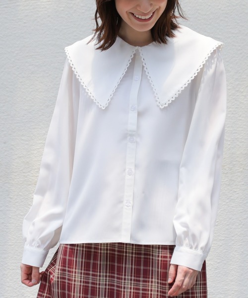 Honeys(ハニーズ)の「ビッグカラーブラウス(シャツ/ブラウス・レディース・ホワイト/ブラック/ピンク・L/M/S/LL)」の8枚目の写真