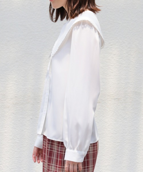 Honeys(ハニーズ)の「ビッグカラーブラウス(シャツ/ブラウス・レディース・ホワイト/ブラック/ピンク・L/M/S/LL)」の11枚目の写真