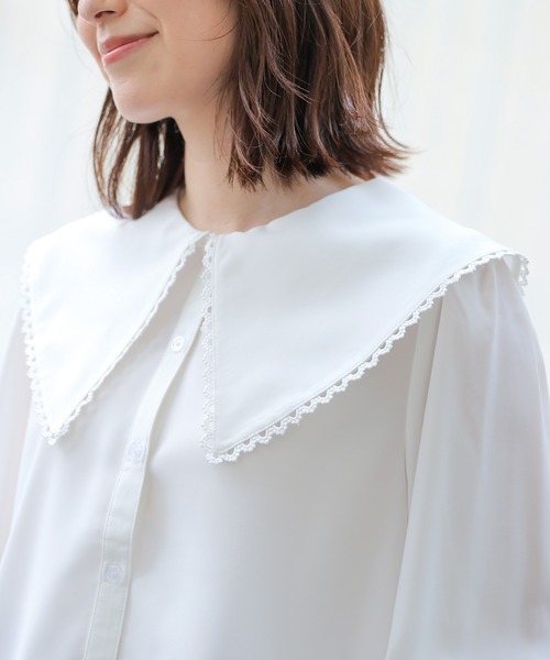 Honeys(ハニーズ)の「ビッグカラーブラウス(シャツ/ブラウス・レディース・ホワイト/ブラック/ピンク・L/M/S/LL)」の14枚目の写真